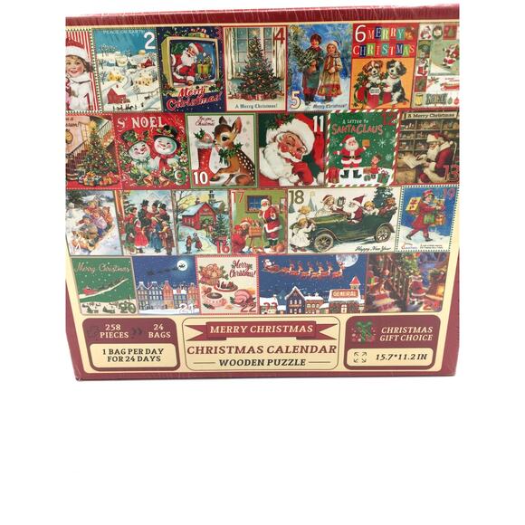 Merry Christmas Advent Calendar 258 Wooden Jigsaw Puzzle 24 Days Bags Sealed - Picture 4 of 4